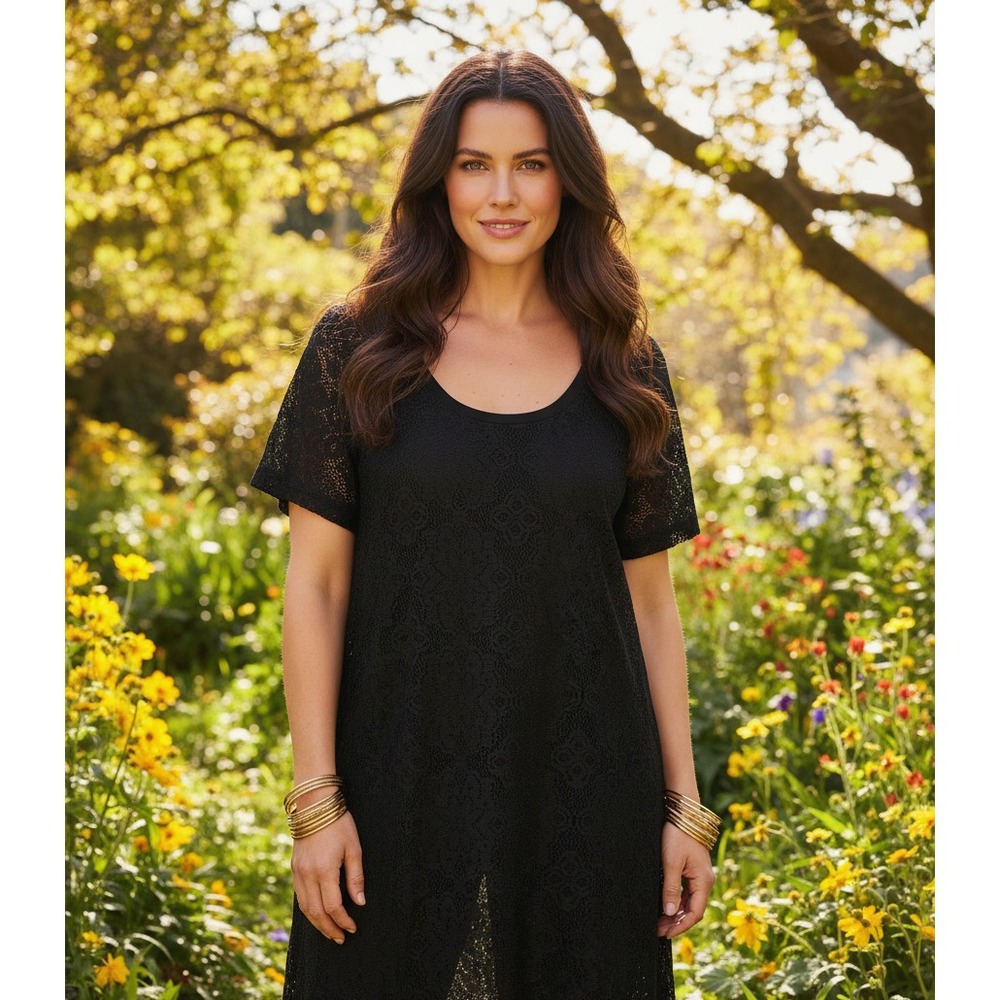 Ellos Black Lace Tunic Top Womens Whimsigoth Punk Edgy Rocker Boho Glam Size M L